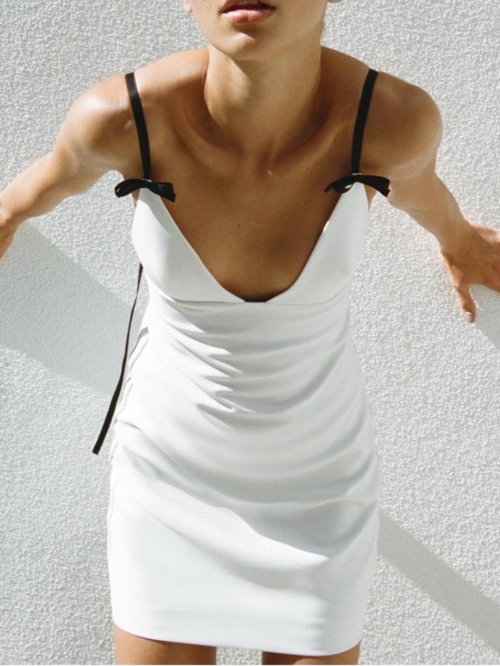 Zara White Mini Slip Dress with Black Strap Accents